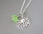 Charm necklace filigree flower lucite flower, choose your colors