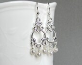 Small chandelier earrings pearl bridal earrings