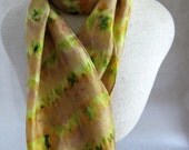 Shibori Habotai Silk Scarf (Conch Pink,Orange,Green )