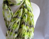 Shibori Crepe de Chine Silk Scarf (Off White, Olive, Chartreuse)
