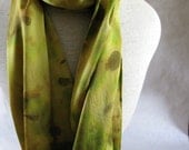 Shibori Charmeuse Silk Scarf (Gold,Tobacco,Green)