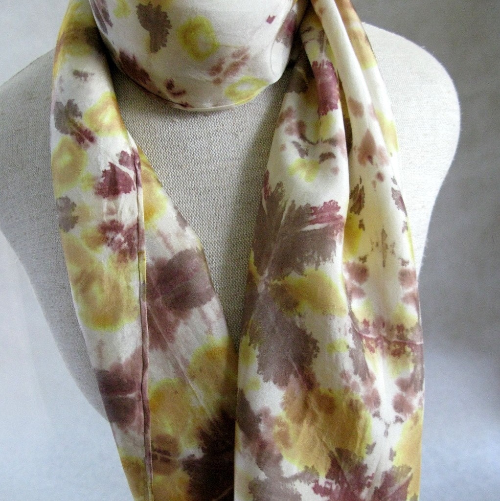 Shibori Habotai Silk Scarf ( Cream, Gold, Pecan)