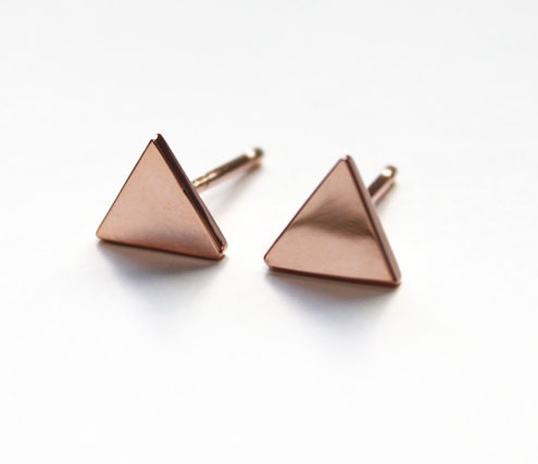 Tiny Triangle Stud earrings 14K rose gold dipped