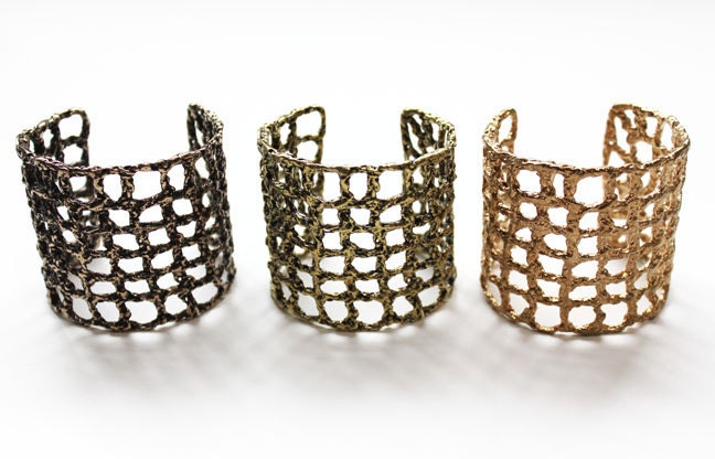 Metal Crochet Cuff  - A  Collaborative Art Piece by Cheryl Cambras and Tiny Armour