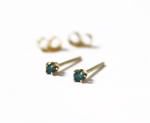 Mini Blue Diamond Stud Earrings