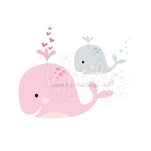 Mommy and Baby Whale - clip art - A36