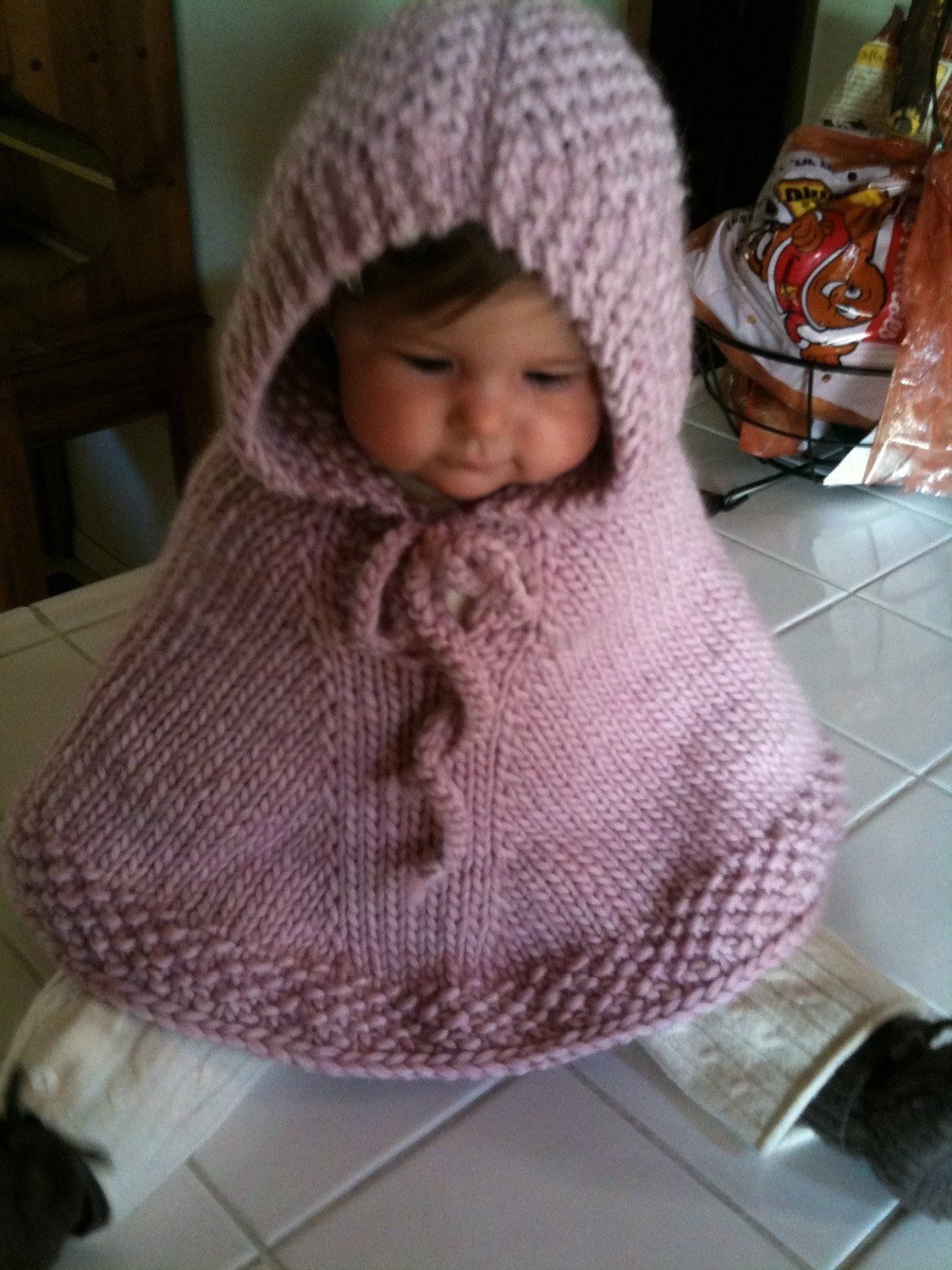 Knit Cape Poncho Children clothing Fall Baby Poncho with hood 6 to 9 months made of wool. Baby Shower Gift Handmade Coat Jacket