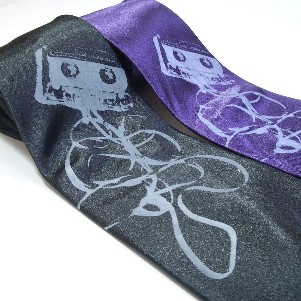 Mixtape - hand screened microfiber tie in two color choices