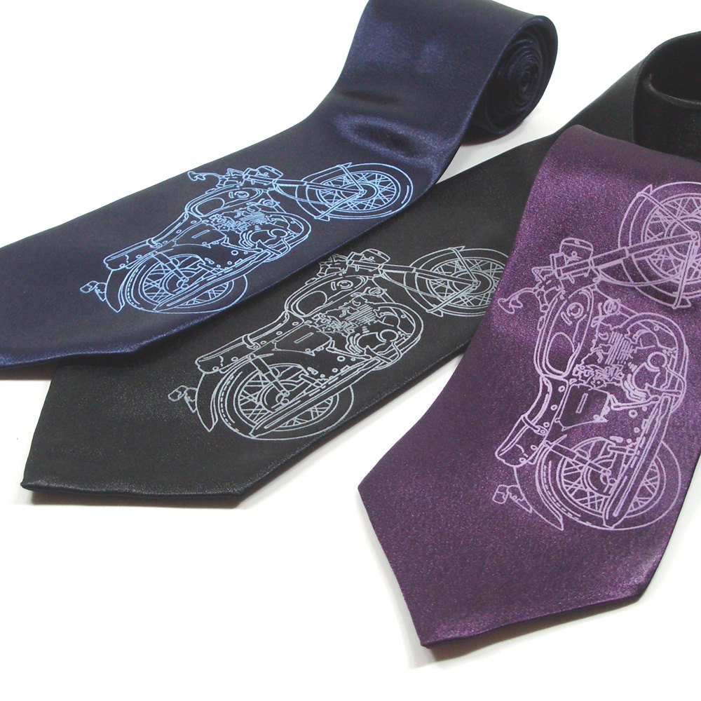 Motorcycle Tie - Mens silk necktie in three tie color choices