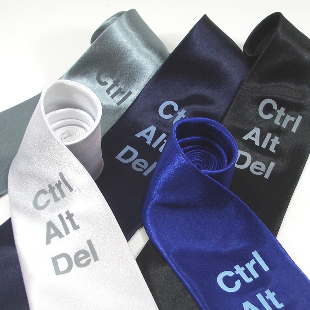 Mens Tie - Ctrl-Alt-Del - silk necktie in five color choices