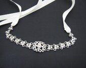 Bridal crystal headbands, bridal headband ribbon, bridal hair accessories, wedding headband rhinestone, IVORY HEADBAND