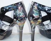 custom order, hand painted, womens high heel shoes, butterfly tattoos theme