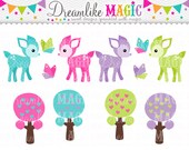 Sweet Deers, Trees and Butterfly Friends- Clipart for Personal or Commercial Use Il_170x135