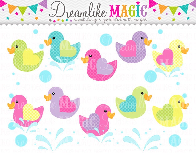 Polka-Ducks with Bubbles and Splashes- Clipart for Personal or Commercial Use Il_570xn