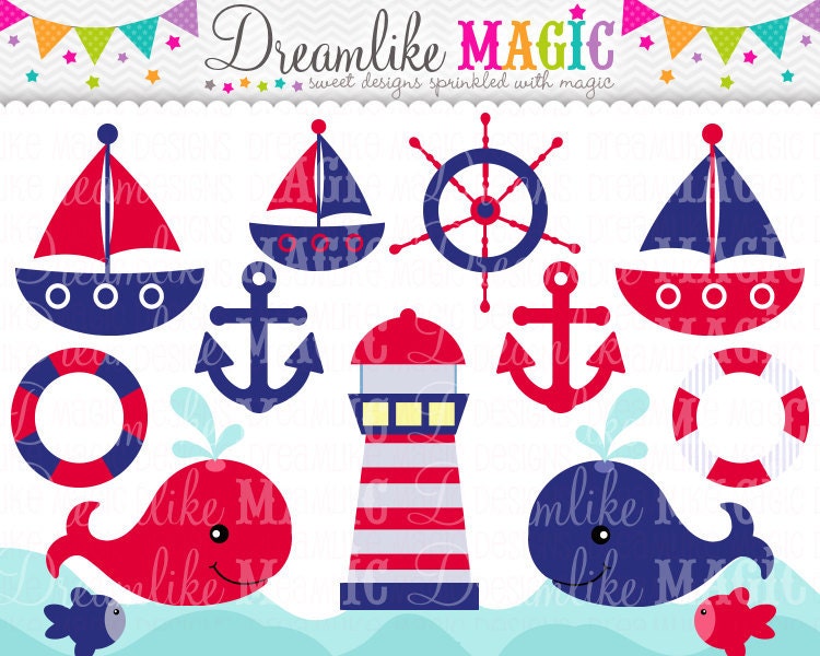 Red and Navy Nautical Clipart- Clipart for Personal or Commercial Use Il_570xn