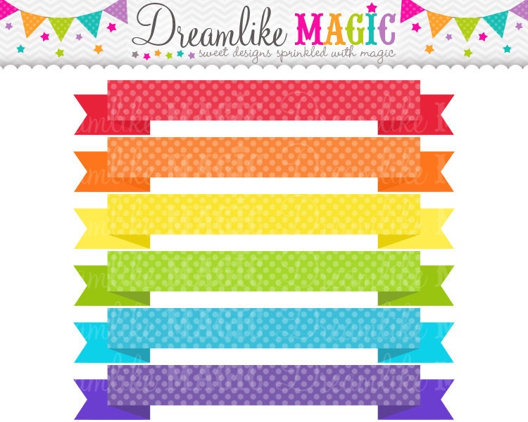 Primary Ribbon Banners- Clipart for Personal or Commercial Use Il_570xn