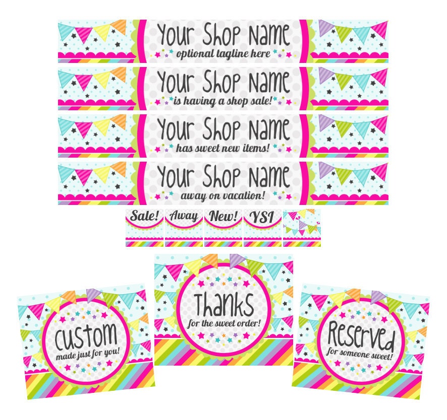 Candy Stripes with Star Confetti- Premade Etsy Set