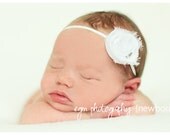 White Rose Headband...Baby Flower Headband...White Headband...Baby Headband...Shabby Rose Headband