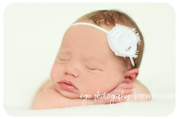 White Rose Headband...Baby Flower Headband...White Headband...Baby Headband...Shabby Rose Headband