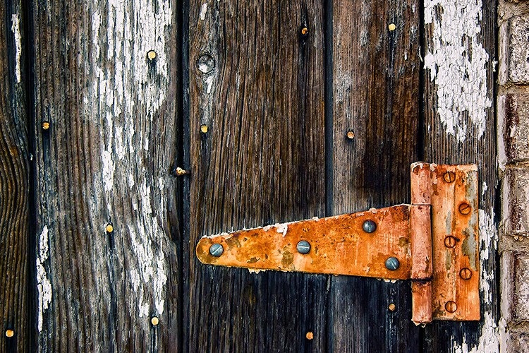 Hinge 8x12 - Rustic Photograph - Still Life Photo - Color Photography - Rust Orange Brown White Black Gray Wall Art