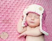 Set - Hat & diaper cover  Aviator Newborn Photo prop in PINK/CREAM  Photography Set