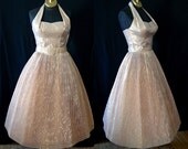 Show Stopper Gold Lame 1950's two piece  new look shelf bust halter party dress vlv matching belt bombshell vlv - Medium