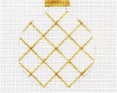 Gold Harlequin pattern on white, with stars and gold beads Needlepoint Ornament - Jody Designs B6B