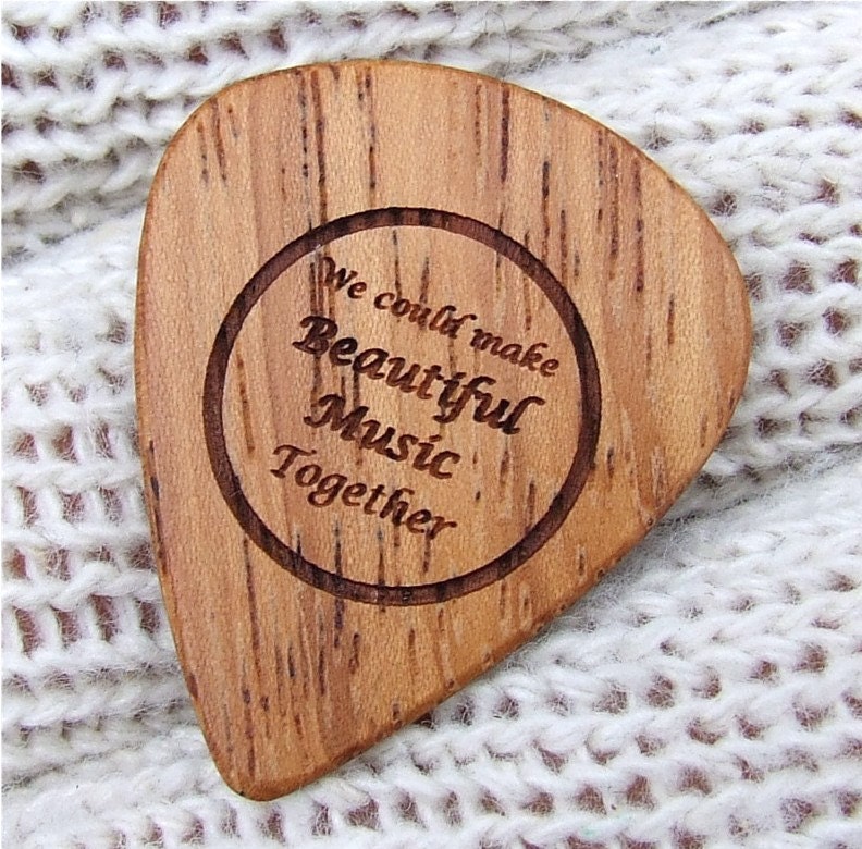 Handmade Laser Engraved Exotic Wood Guitar Pick - African Doussie