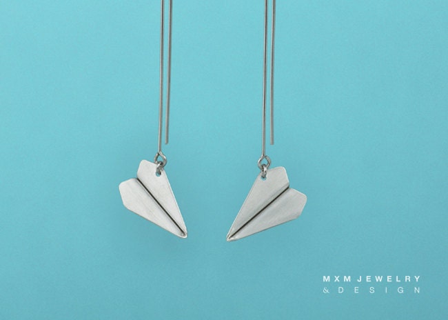 Tiny Paper Airplane Earrings ll