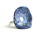 The fringes of the milky way -  adjustable ring - blue acrylic metallic and white