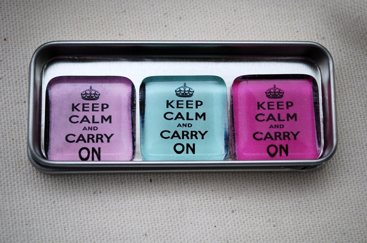 Glass Magnet Trio - Keep Calm and Carry On (pretty pastel)