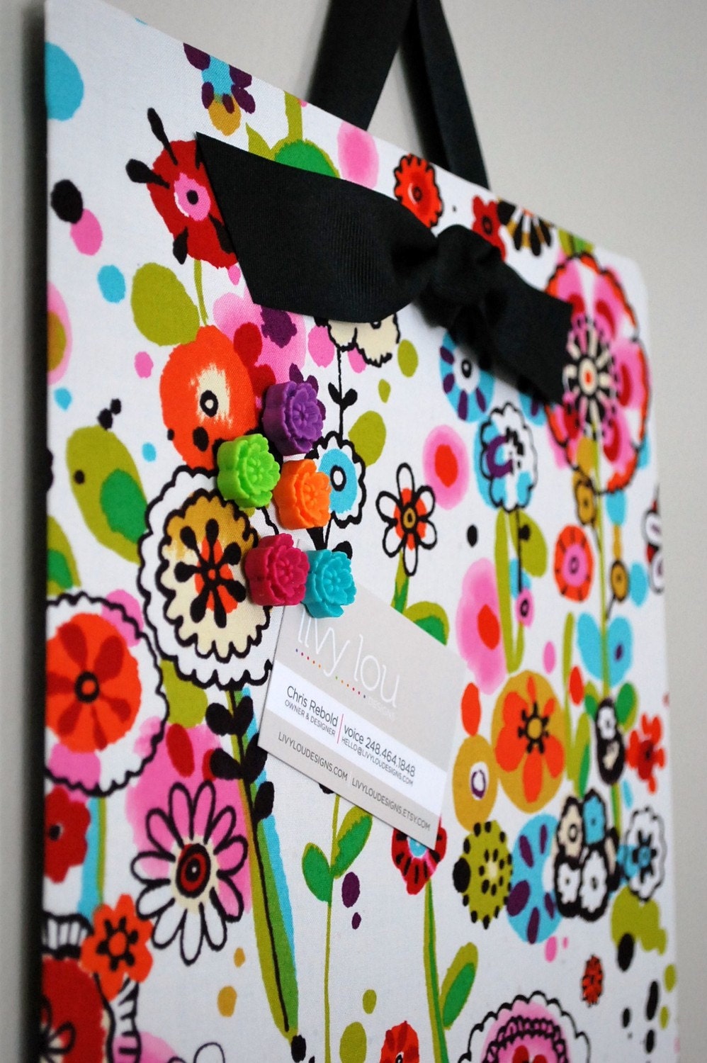 Fabric Covered Magnet Board (12" x 24") Fun Flowers