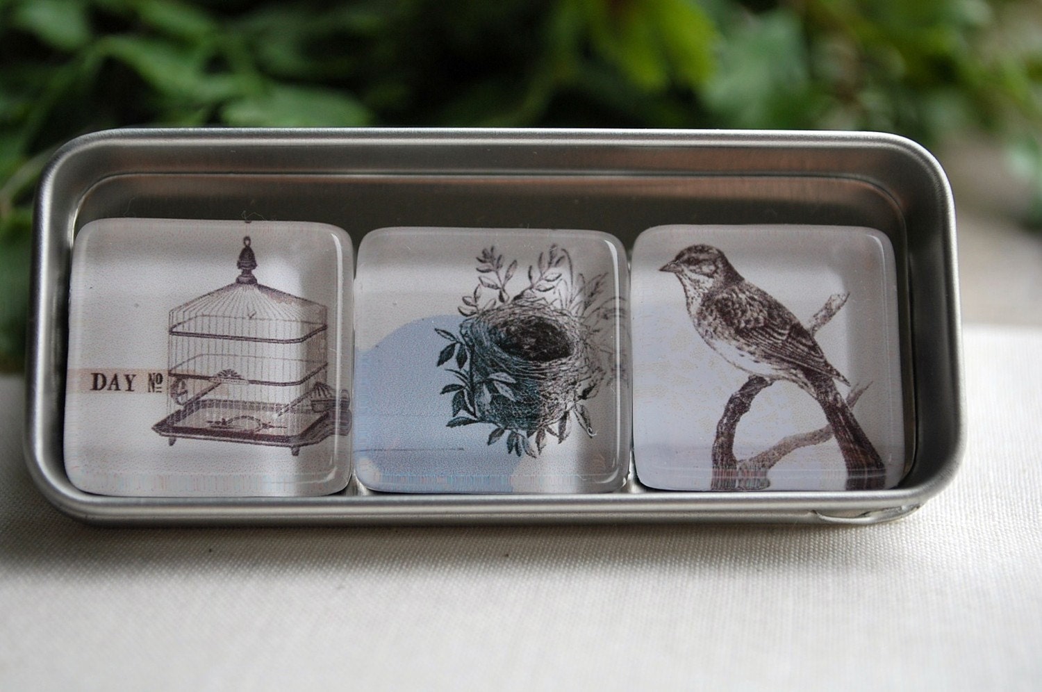 Glass Magnet Trio - antique bird
