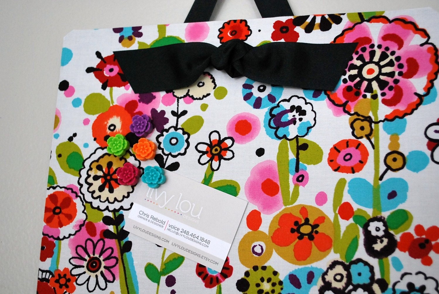 Fabric Covered Magnet Board (12" x 24") Fun Flowers