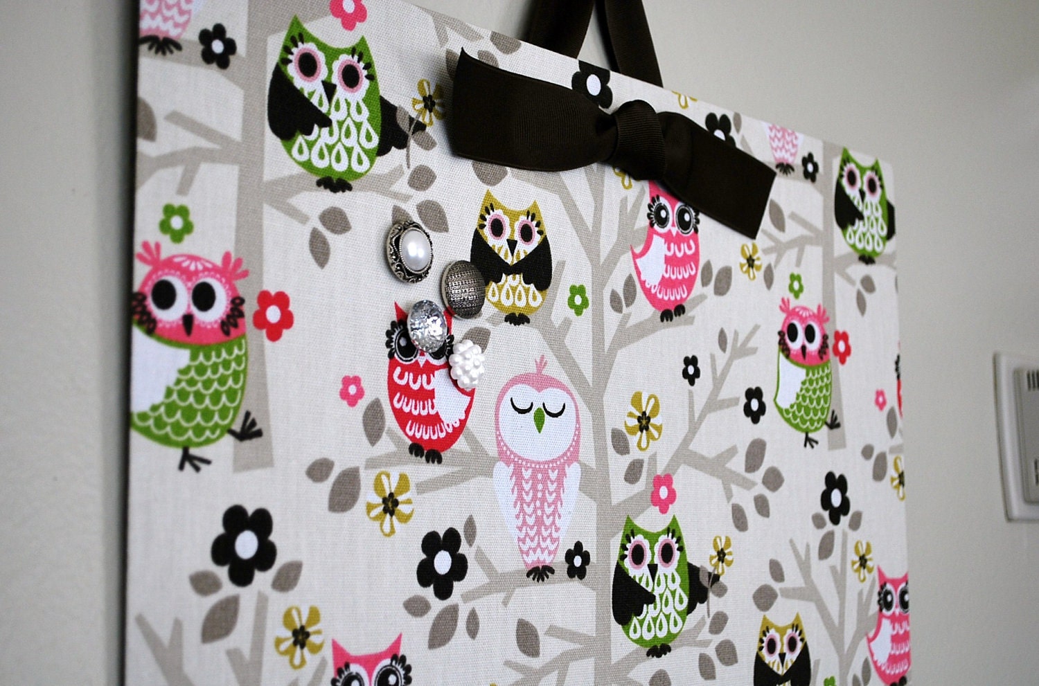 Fabric Covered Magnet Board (18" x 12") Owls in Trees