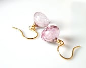 Free Shipping- Microfaceted Mystic Pink Quartz Candy Kiss Gemstone Briolette Earrings- 14k gold filled