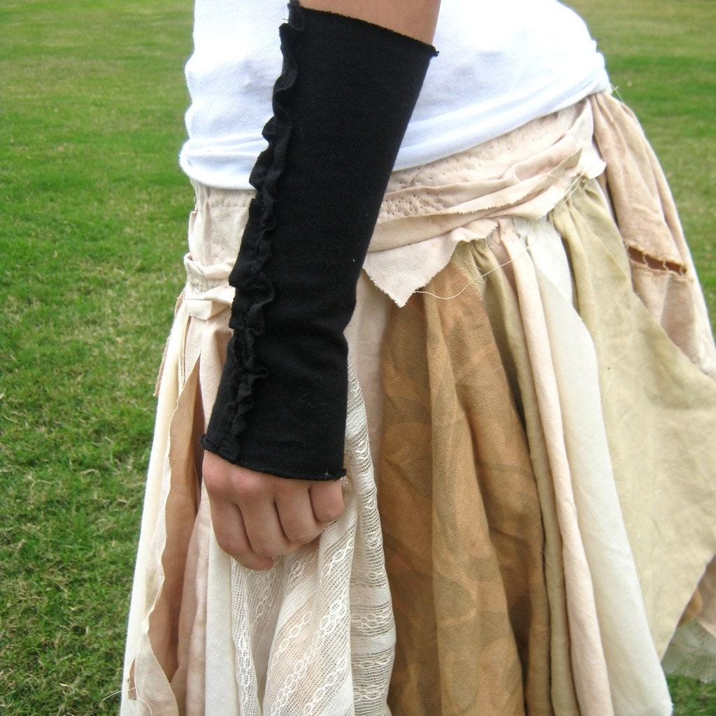 Funky Eco Ruffled Black Wrist Warmers