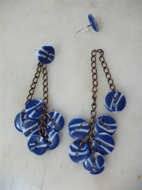 Blue Button Bracelet and Earrings