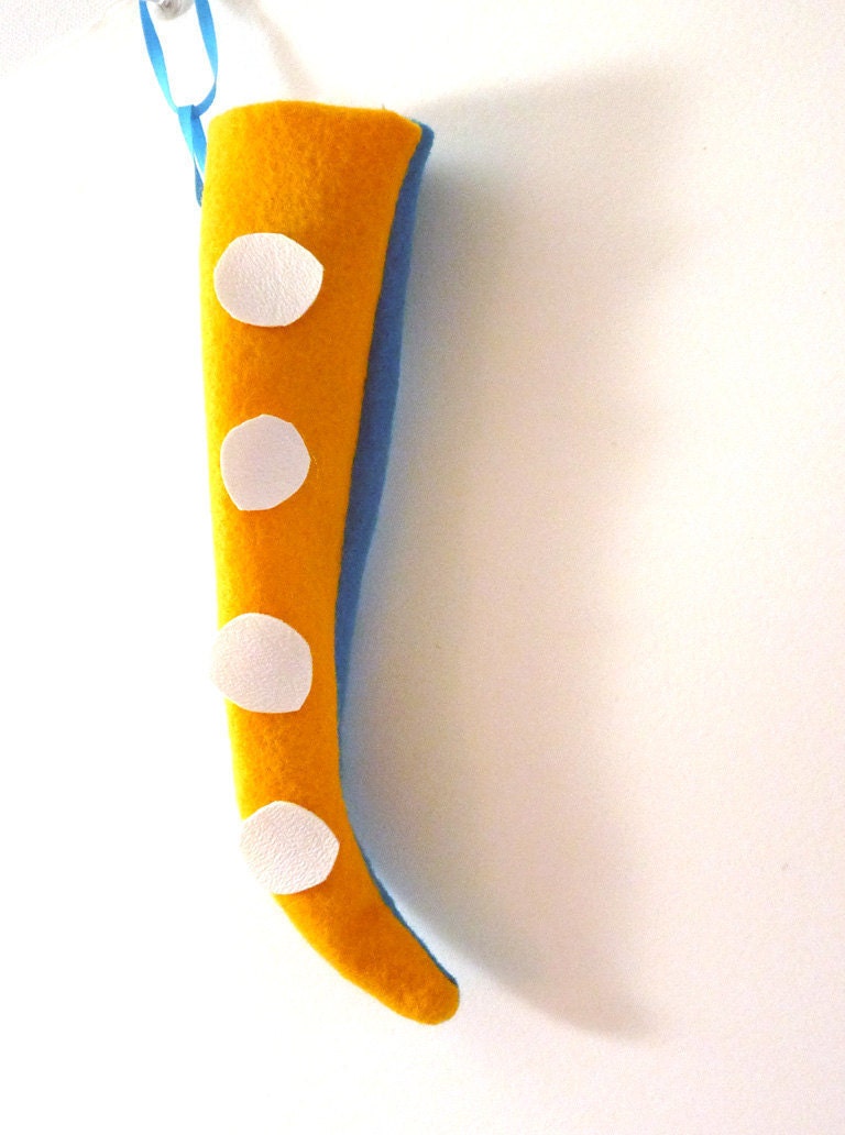 Mini Tentacle Stocking - Blue & Gold w/ White Spots/suction cups- Off beat Holiday Stocking
