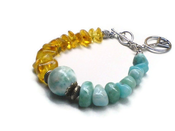 Larimar and Dominican Amber bracelet