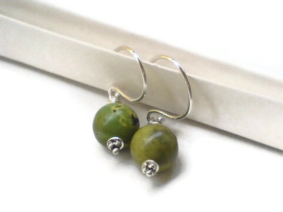 Green opal earrings 12 mm beads