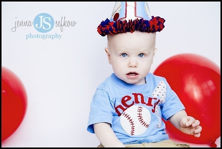 Boys Baseball Birthday Short Sleeve Birthday Shirt in Red White and Blue Limited Edition