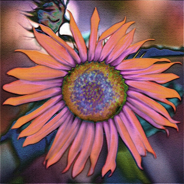 Psychedelic Sunflower Mixed Media Print in Southwest-Inspired Colors, 8 x 8