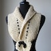 Golden Beige Color Handknitted Scarf Collar Necklet Scarflette with Black Cord