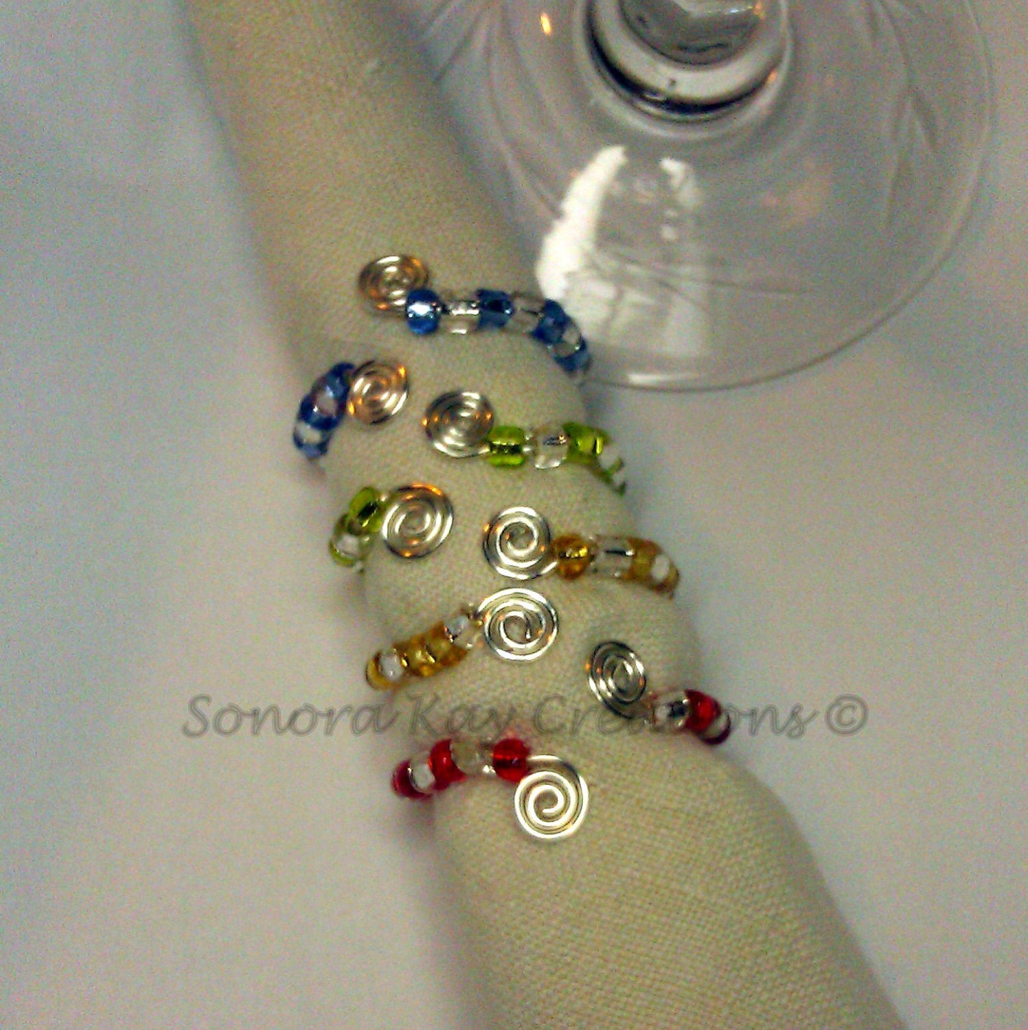 Glass Beaded  Napkin Holder Wine Charms