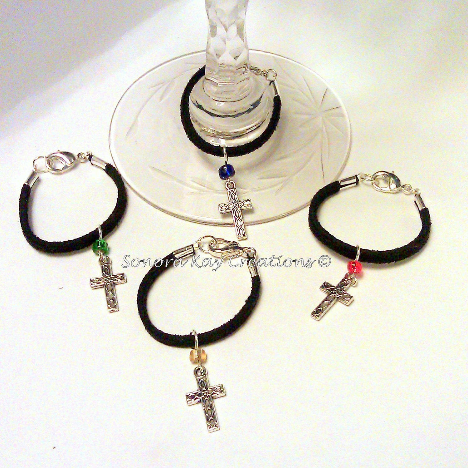 Leather Wine Charm with Cross Charms