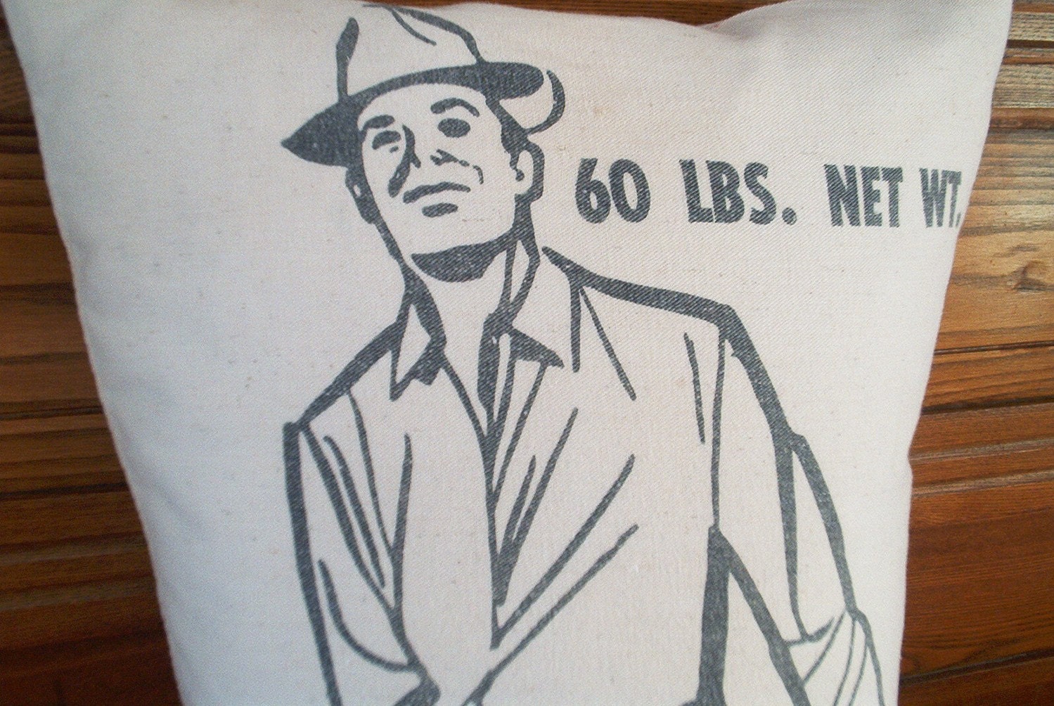 50s Grain Sack Feather Pillow Salesman BIG Honest John Vintage Seed Bag