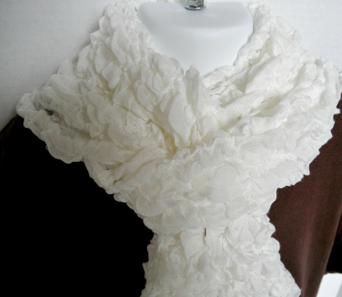 White Neck Scarf - Soft Stretchy Crinkle Gauze