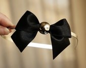 Black BOW headband Silver plate 5mm metal headband hair band