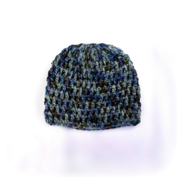 Crocheted Newborn Beanie, Blues, Greens, Photo Prop, Shower Gift